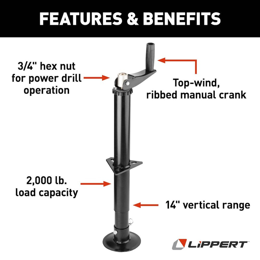 Product of Lippert Components 733926 2000 Pound Manual Trailer Tongue Jack 