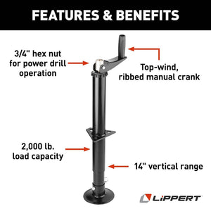 Product of Lippert Components 733926 2000 Pound Manual Trailer Tongue Jack 