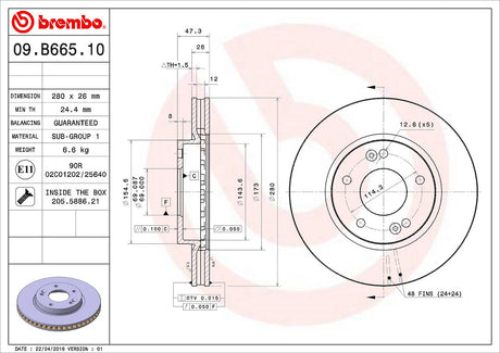 Product of Brembo 09B66510C02 Vented 1 Piece Brake Rotor 