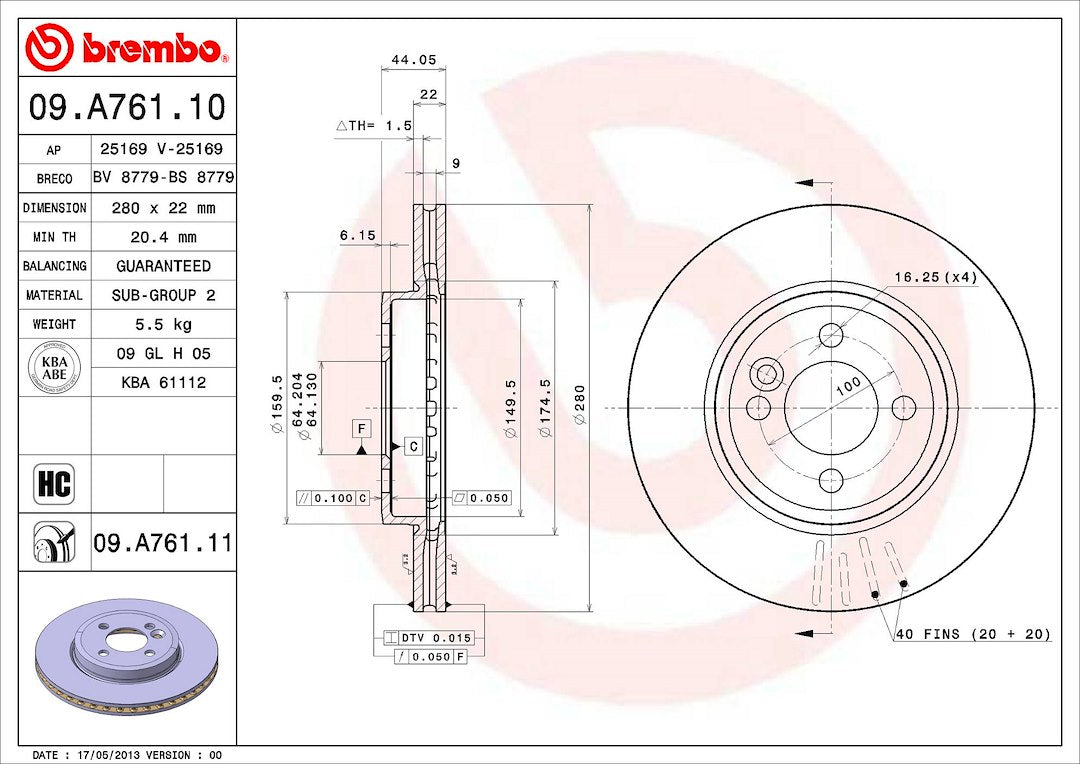 Product of Brembo 09A76111C02 Vented 1 Piece Brake Rotor 