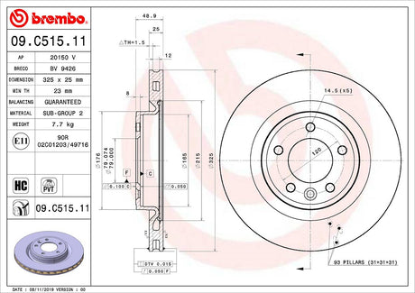 Product of Brembo 09C51511C02 Vented 1 Piece Brake Rotor 