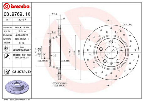 Product of Brembo 0897691XC02 Xtra Solid Cross Drilled 1 Piece Brake Rotor 