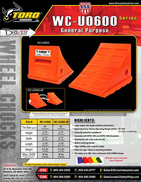 Driver Industrial Opco Llc Wc-Uo600-2r Wheel Chock||ds-Toro-Gp-Wc-Uo600series-Revk.Jpg||88||drvwcuo6002r||1113009