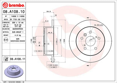 Product of Brembo 08A10811C02 Solid 1 Piece Brake Rotor 