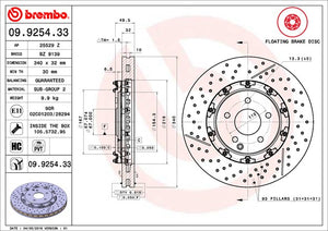 Product of Brembo 09925433C02 Vented Cross Drilled 1 Piece Brake Rotor 