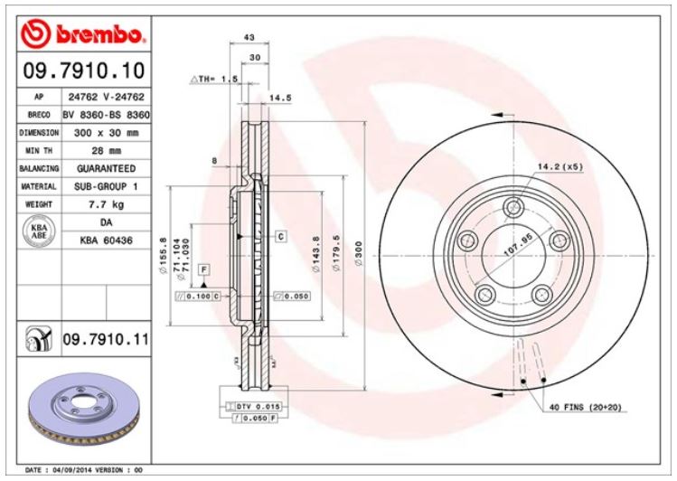 Product of Brembo 09791011C02 Vented 1 Piece Brake Rotor 