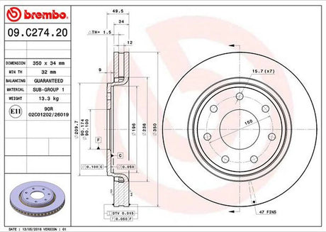 Product of Brembo 09C27421C02 Vented 1 Piece Brake Rotor 