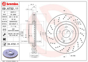 Product of Brembo 09A73211C02 Vented Cross Drilled 1 Piece Brake Rotor 