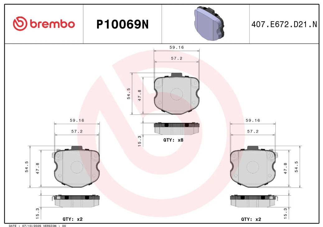 Brembo P10069n Brake Pad||p10069n_1.Jpg||86||brmp10069n||2104504