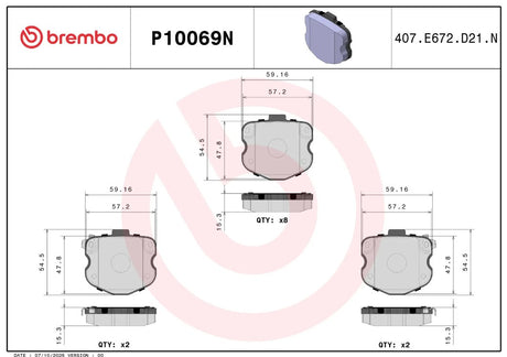 Brembo P10069n Brake Pad||p10069n_1.Jpg||86||brmp10069n||2104504