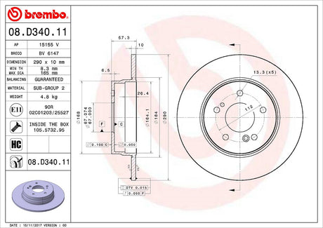 Product of Brembo 08D34011C02 Solid 1 Piece Brake Rotor 