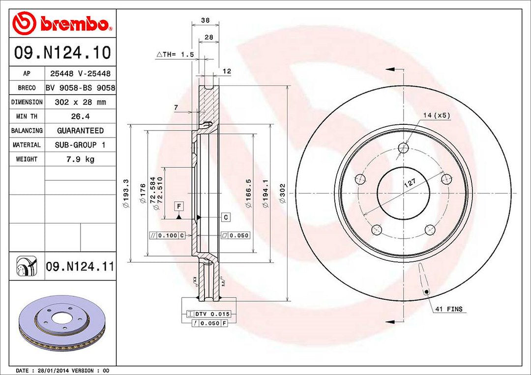 Product of Brembo 09N12411C02 Vented 1 Piece Brake Rotor 