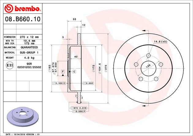 Product of Brembo 08B66010C02 Solid 1 Piece Brake Rotor 