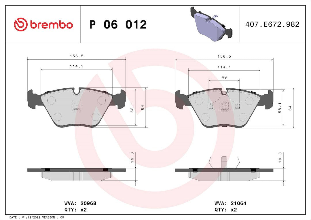 Product of Brembo P06012 Brake Pad - Set Of 4 