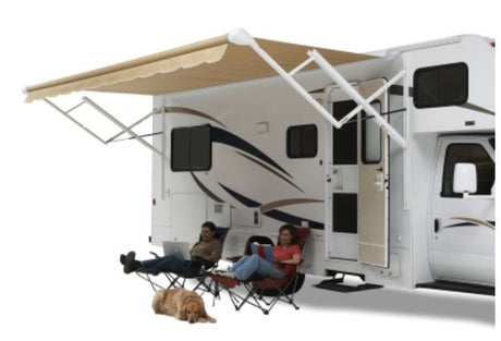 Product of Carefree RV QJ178D00 RV Patio Electric/ Manual Awning , Black/ Gray Dune Stripes 