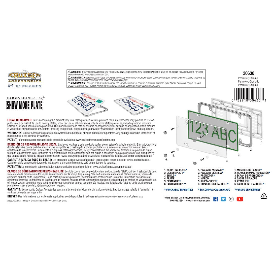 Cruiser 30630 License Plate Frame||30630_P02-Perimeter_Chrome-Backpack.Jpg||87||c3430630||913887