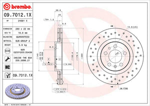 Product of Brembo 0970121XC02 Xtra Vented Cross Drilled 1 Piece Brake Rotor 