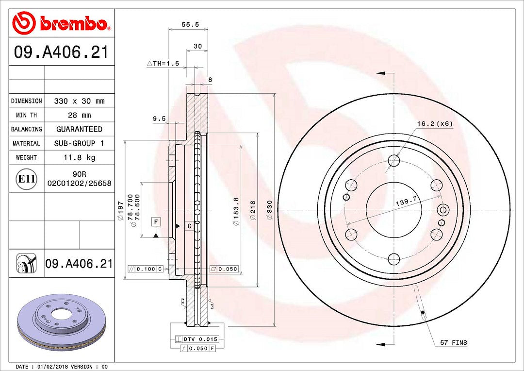 Product of Brembo 09A40621C02 Vented 1 Piece Brake Rotor 