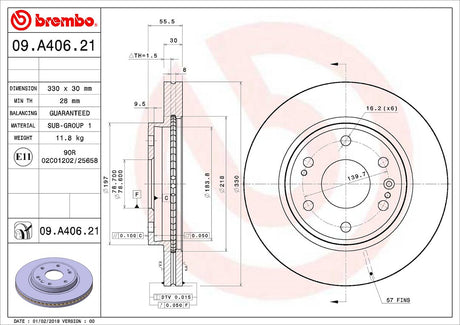 Product of Brembo 09A40621C02 Vented 1 Piece Brake Rotor 