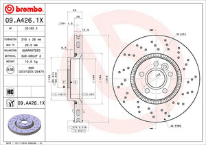 Product of Brembo 09A4261XC02 Xtra Vented Cross Drilled 1 Piece Brake Rotor 
